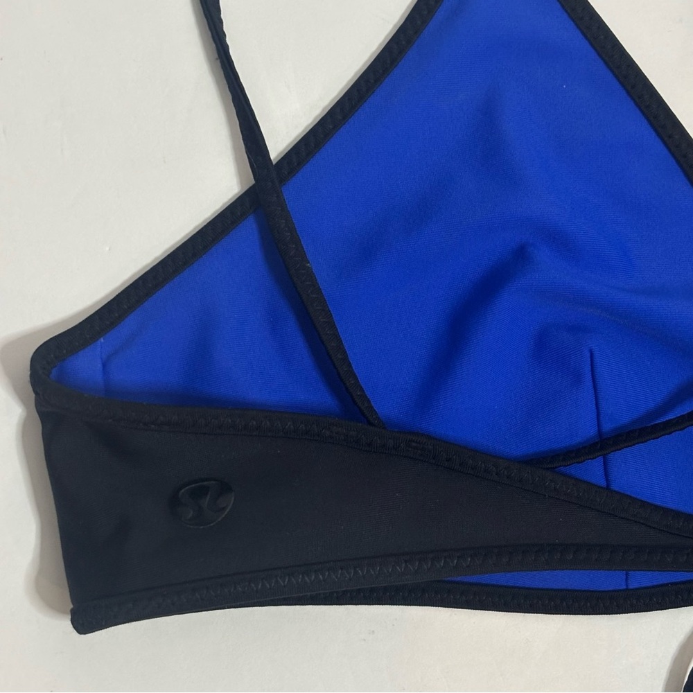 Lululemon Surf To Sand Black Blue Reversible Triangle Convertible Tie Bikini Top - Picture 9 of 9